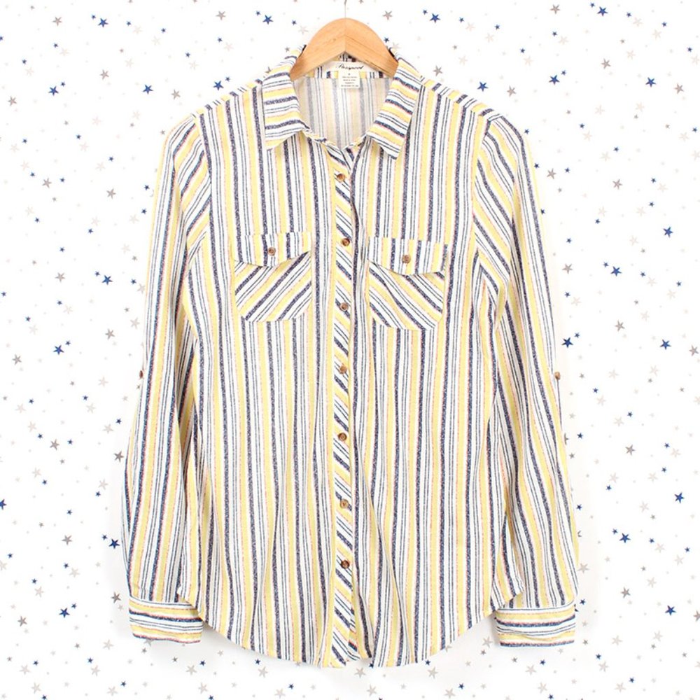 Yellow Navy Off White Stripe Button Up Shirt